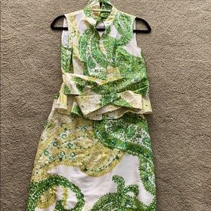 Flores & Flores silk shantung skirt and tie blouse